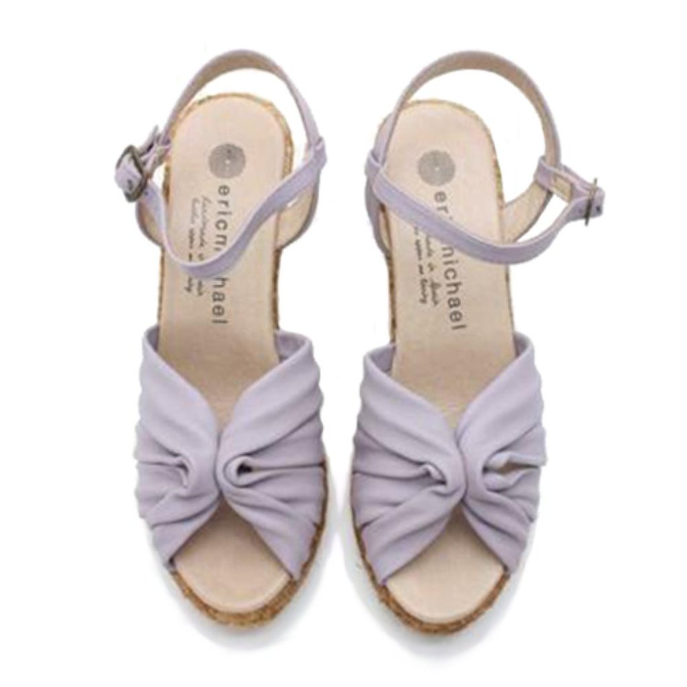 NEW Eric Michael Women Gabriella Destiny Jute Espadrille Lilac Ruffle Wedge Heel
